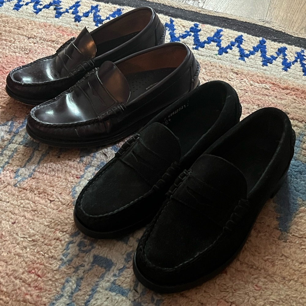 Sebago Dan Black Suede Penny Loafer w rubber sole protectors FREE burgundy pair